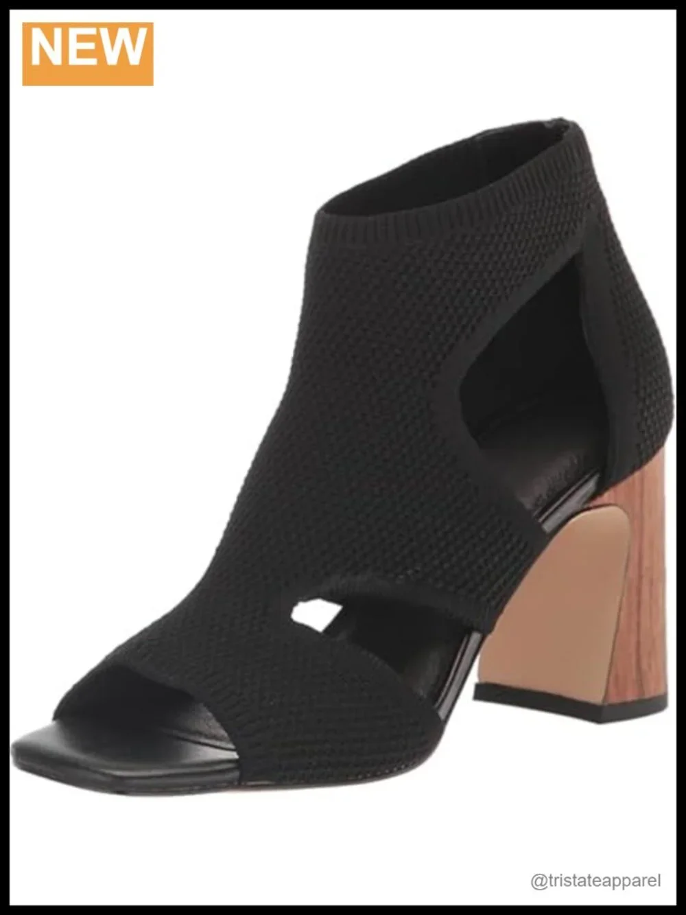 Stretch Knit Ankle Strap Block Heel Slip On Sandal Open Toe Casual